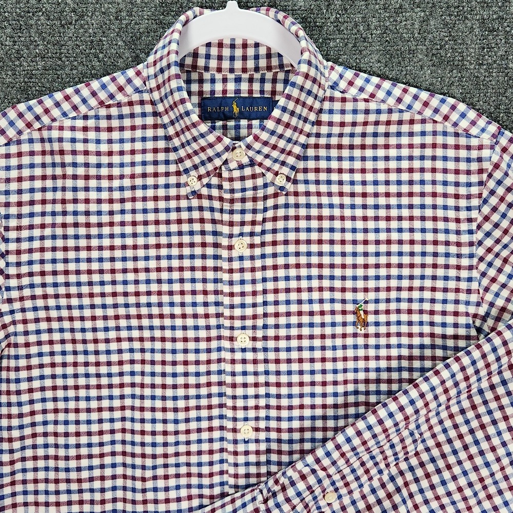 Polo Ralph Lauren Medium Oxford Button Down Shirt Red White Blue Plaid Mens